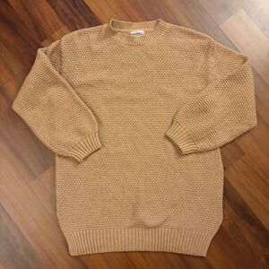 Gypsy Cloud‎ Tan Waffle Knit Crew Neck Long Sleeve Sweater Top M